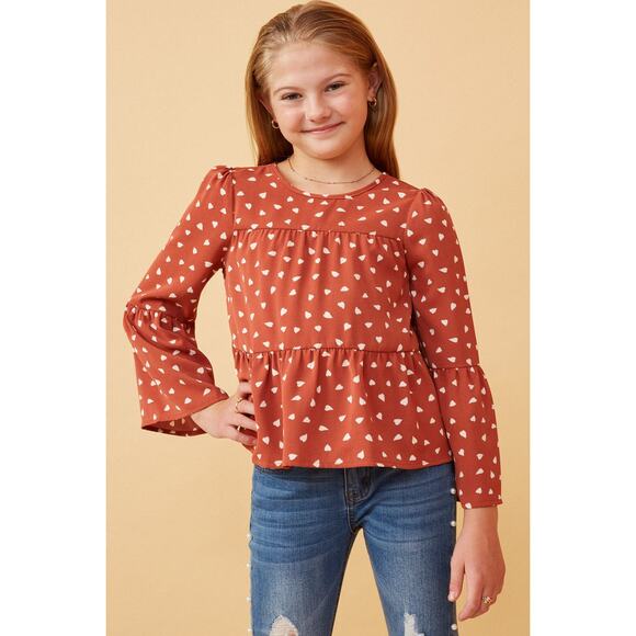 HAYDEN Sydney Rose Tiered Puff Shoulder Top with Hearts and Bell Sleeves Small - Picture 2 of 5